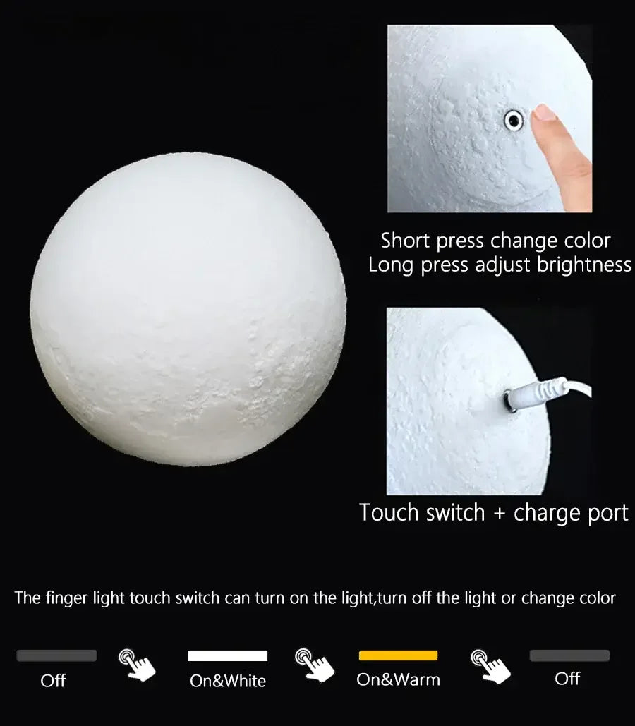 3D Printed Moon Lamp – Rechargeable Night Light - My Store