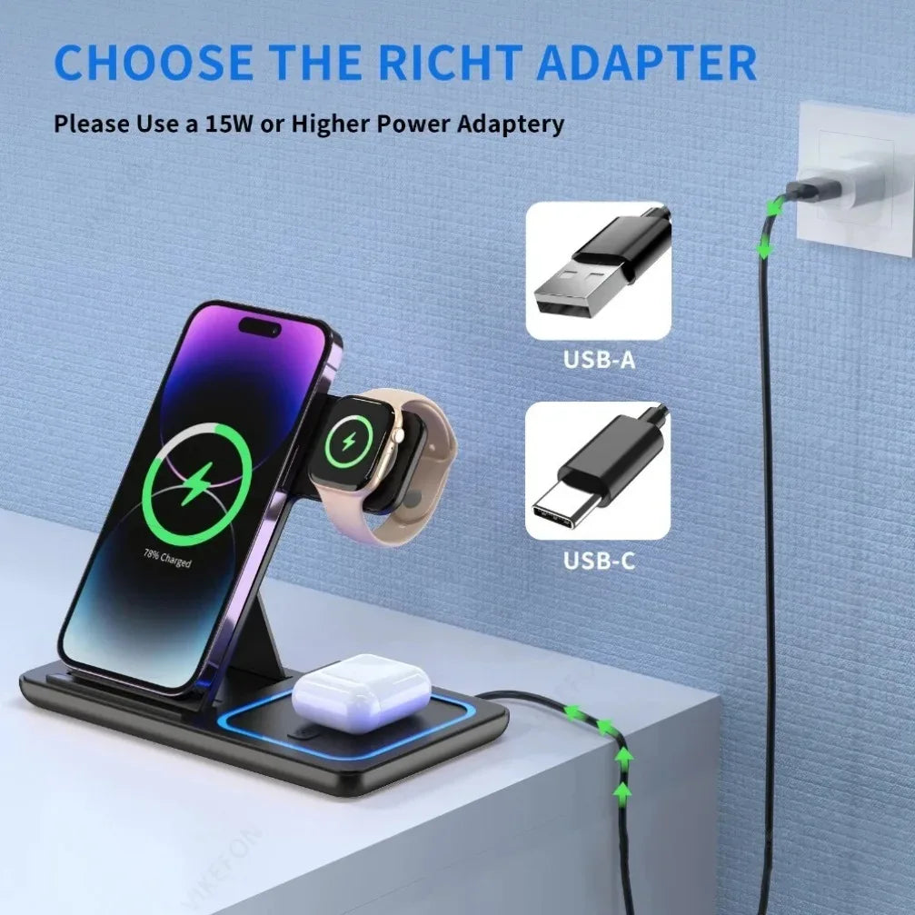 3-in-1 Foldable Wireless Charging Station – Compatible with Apple Devices - My Store