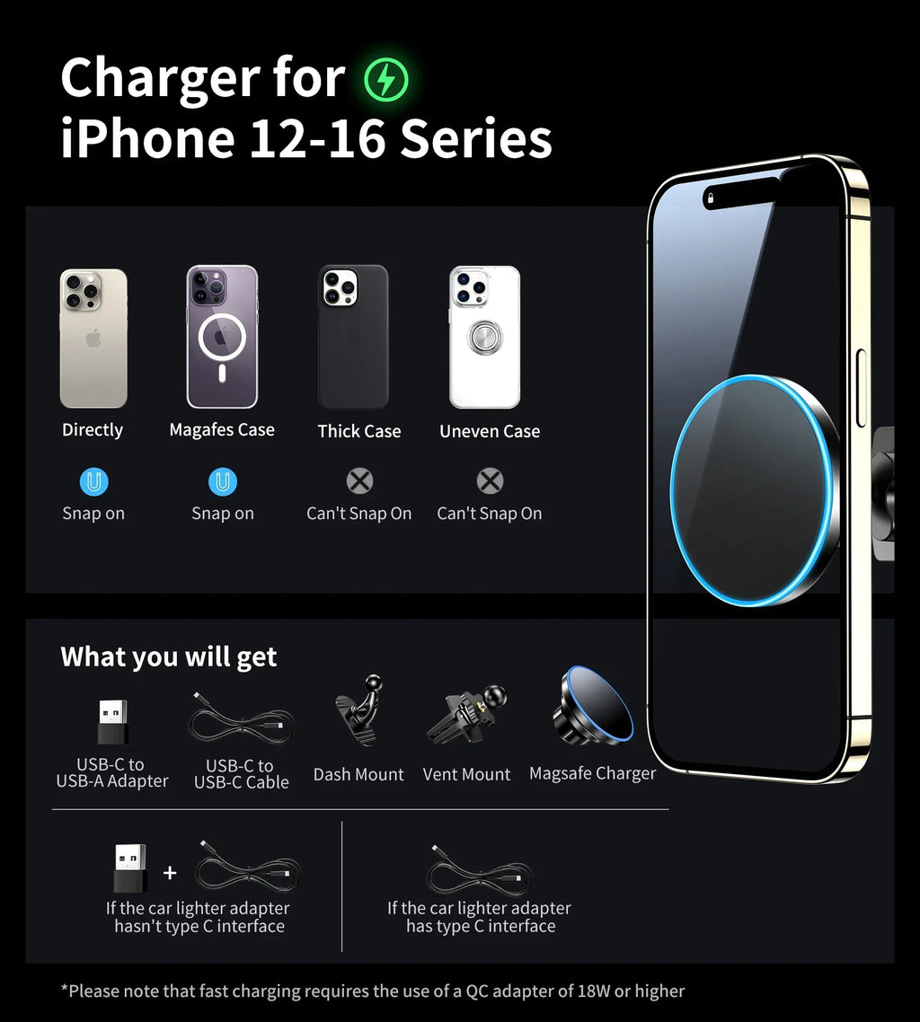 Magnetic Car Mount Charger – Fast Wireless Charger Compatible with MagSafe Technology - My Store