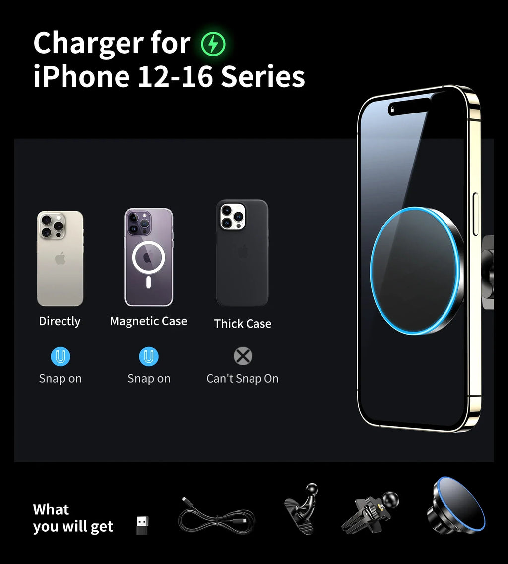 Magnetic Car Mount Charger – Fast Wireless Charger Compatible with MagSafe Technology - My Store